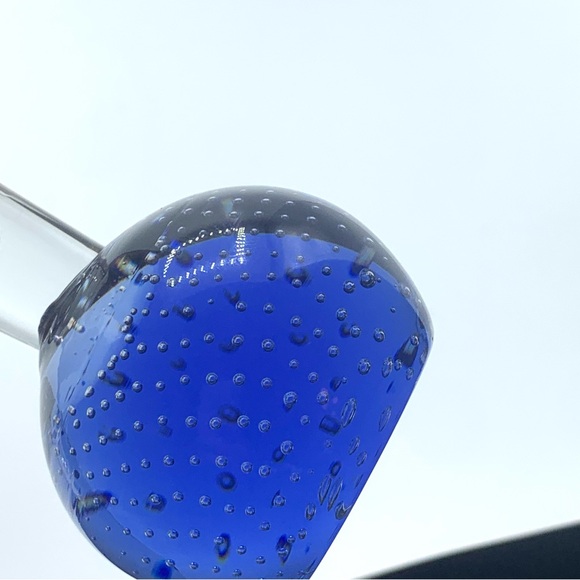 Vintage MCM Handcrafted Controlled Bubble 9” Glass Bud Vase Purple Base - Picture 6 of 9